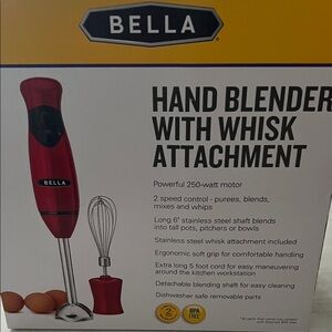 Bella Red Hand Blender with Whisk Attachment